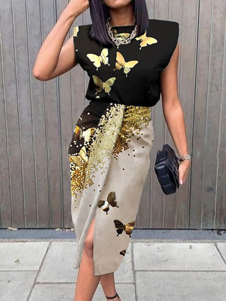 Elegant Print Printing O Neck A Line Dresses(5 Colors)