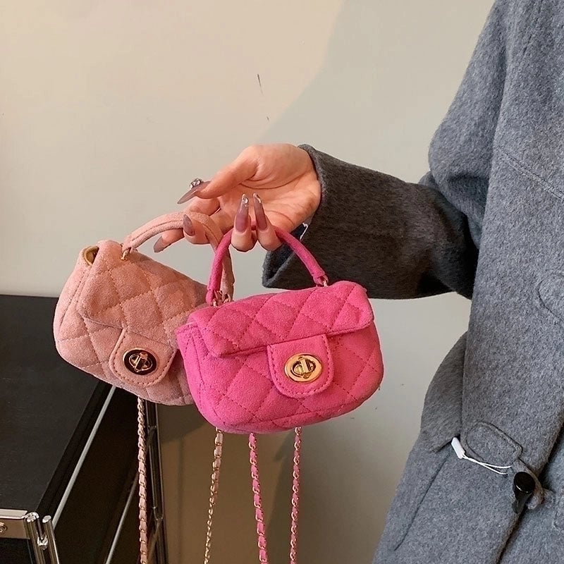 Women's Suede Solid Color Basic Metal Button Square Lock Clasp Shoulder Bag Crossbody Bag