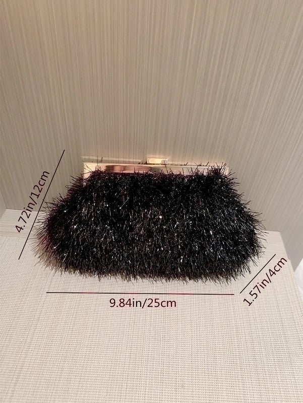Black Pu Leather Solid Color Sequins Square Tassel Evening Bags