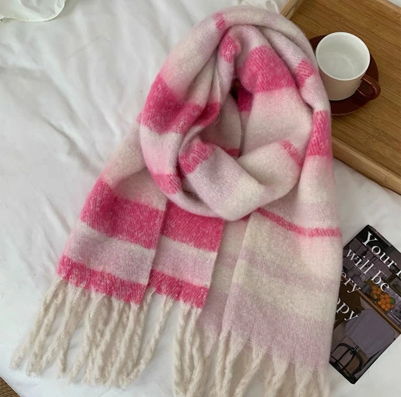 Women's Casual Stripe Polyester Tassel Scarf