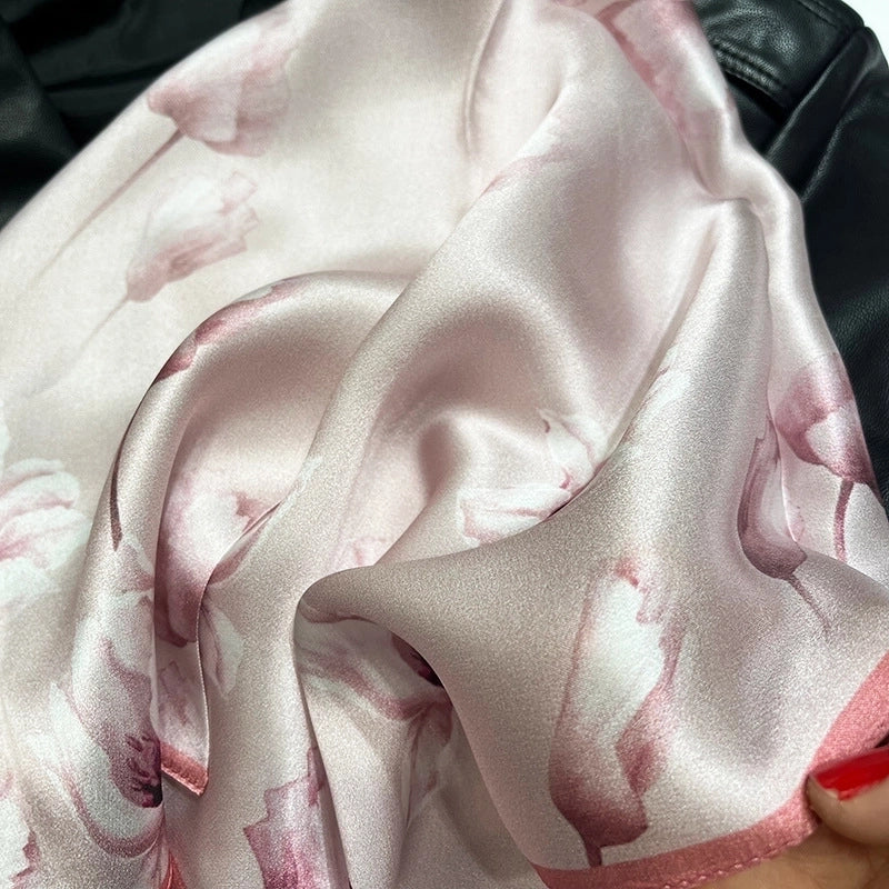 Women's Elegant Color Block Silk Printing Silk Scarf