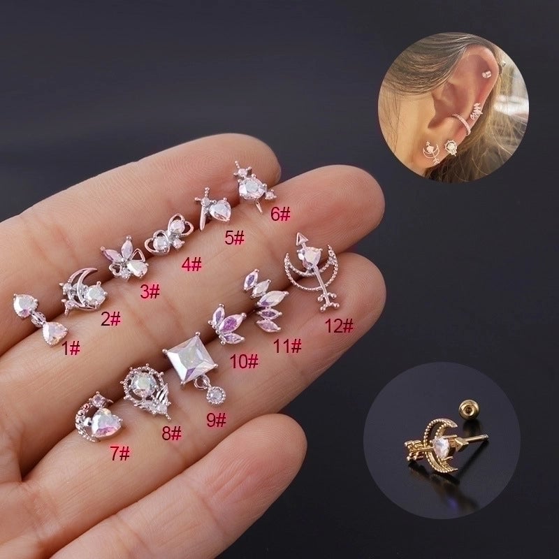 Ear Cartilage Rings & Studs Geometric Copper Plating Artificial Gemstones