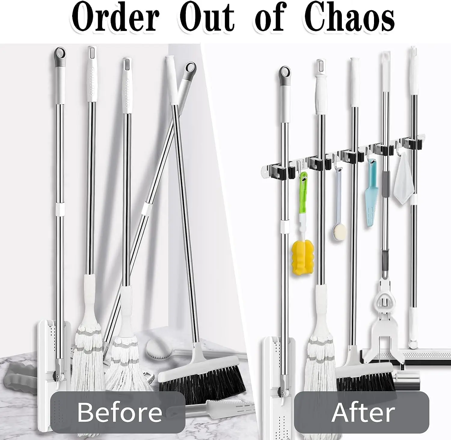 Bathroom Organizer mop holder Heavy Duty Metal Stainless Steel Broom Hanger Rack Wall Mount Holder Organizer Broom Holder