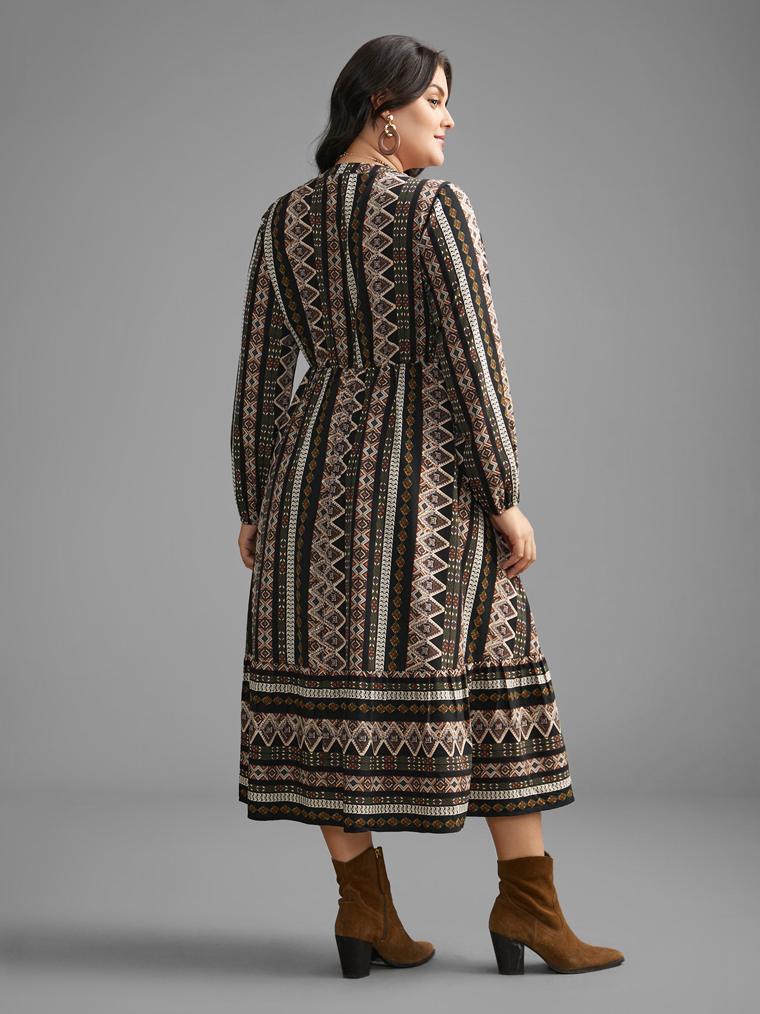 Bandana Lantern Sleeve Ruffle Hem Dress