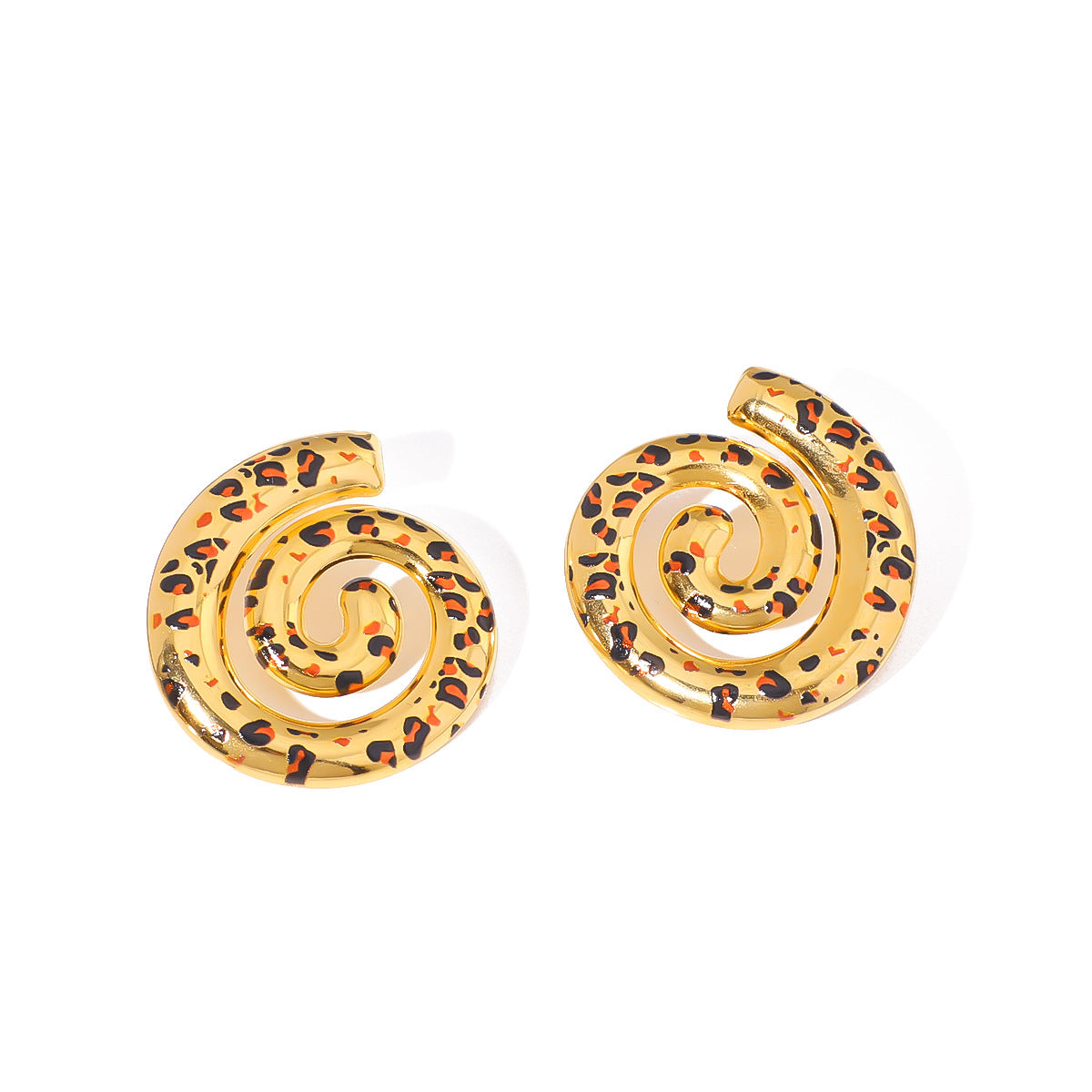 Ins Style Stainless Steel Texture Leopard Earrings Plated With 18K Gold And Diamond Retro Earrings Niche Female