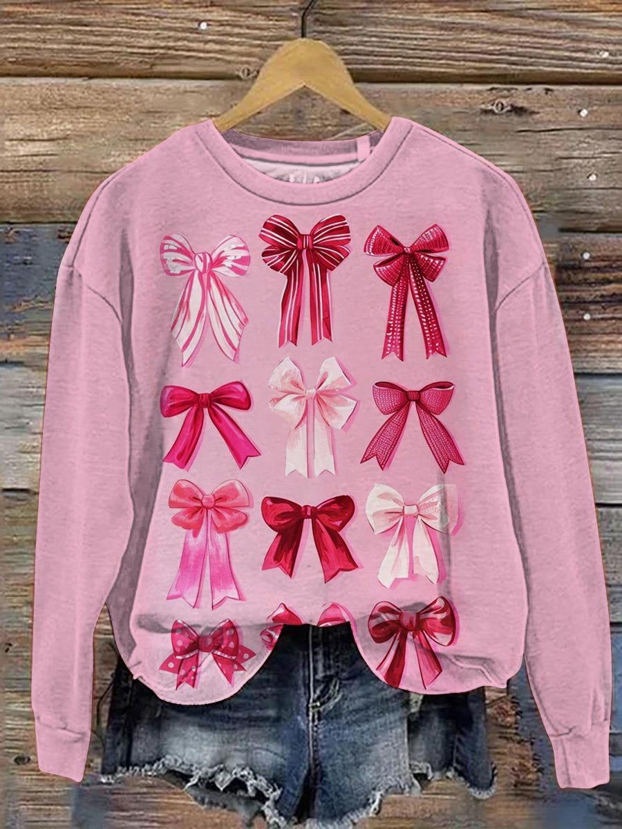 Lovely Pink Bow Breast Cancer Awareness Art Print Casual Sweatshirt