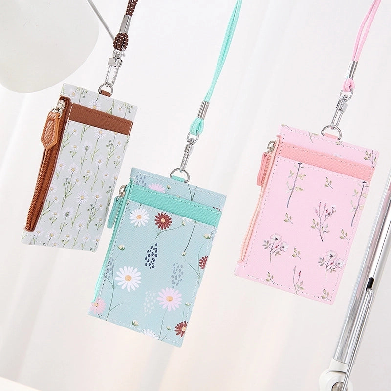 Unisex Flower Pu Leather Zipper Card Holders