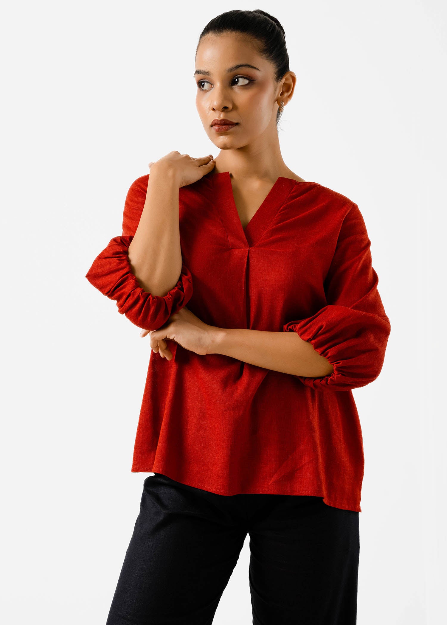 Front Pleat Blouse With Sleeve Detail