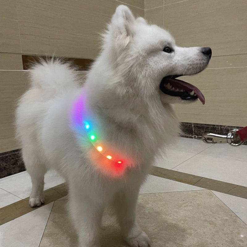 Hot Large Dog Pet Luminous Collar Scarf Dog Rope Charging Safety Collar With Cutting Dog Collar