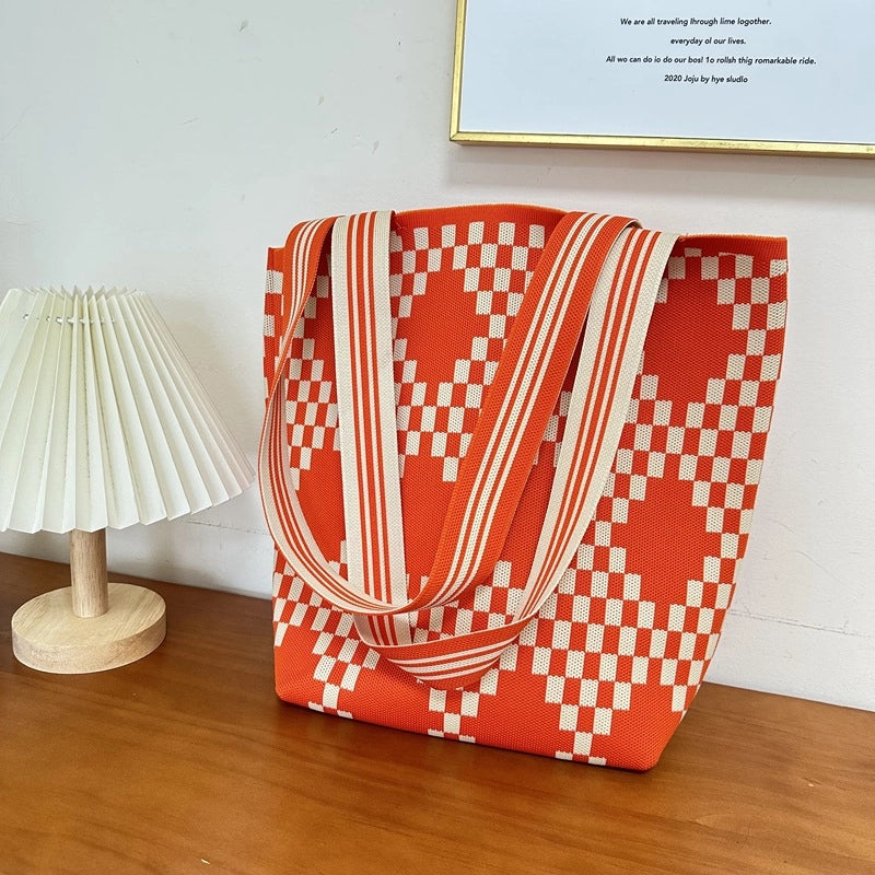 New Niche Retro Black And White Horizontal Solid Stripe Color Matching Shoulder Bag Practical Environmental Protection Portable Underarm Bag Women's Bag