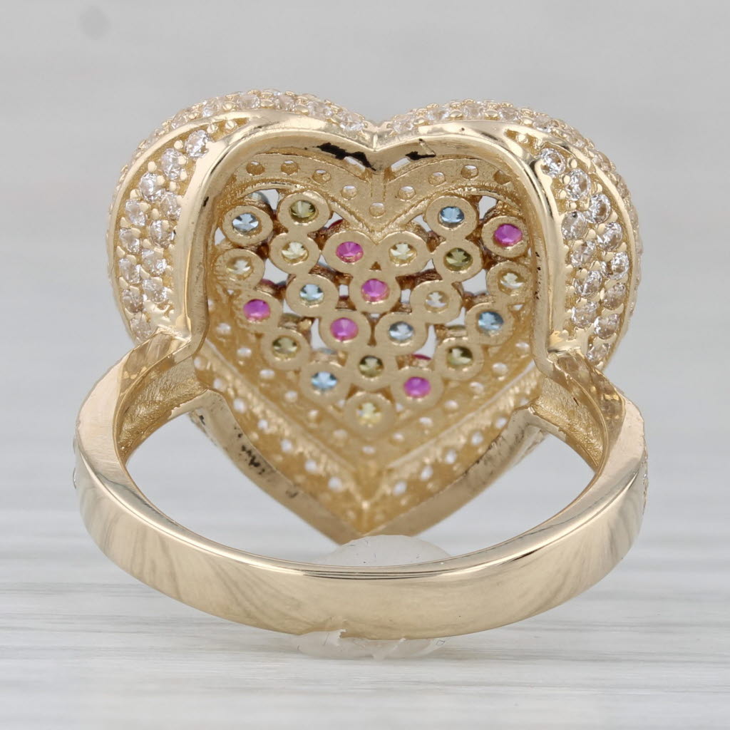 Multicolor Cubic Zirconia Cluster Heart Ring 14k Yellow Gold Size 6.25 Cocktail