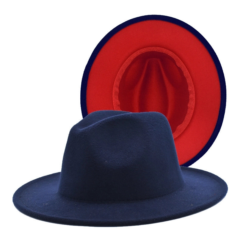 Popular Two-color Woolen Hat Women's Fashion Wide-brimmed Felt Hat Hat Jazz Hat Men