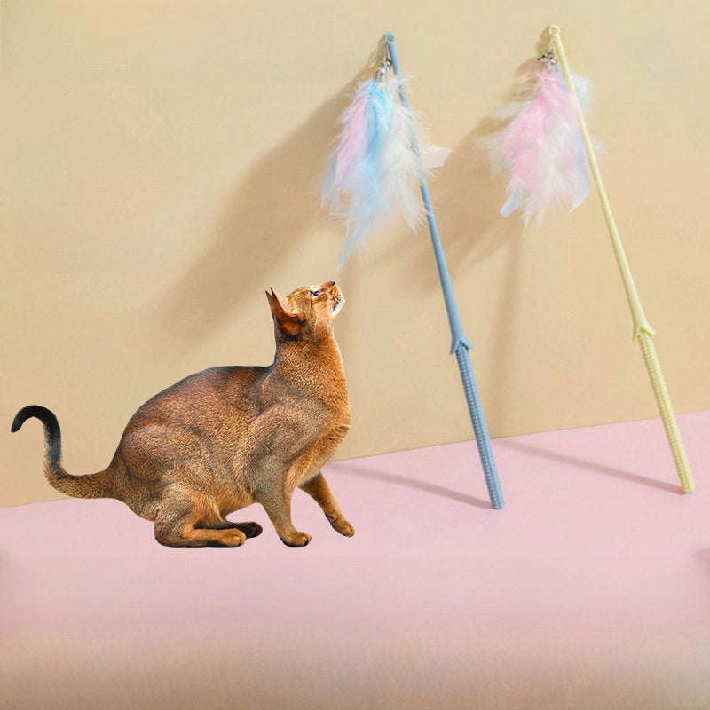 Upgrade Glue Suction Cup Steel Wire Rod Feather Tease Cat Stick Cat Self-Hi Relief Mi Toy Supplies
