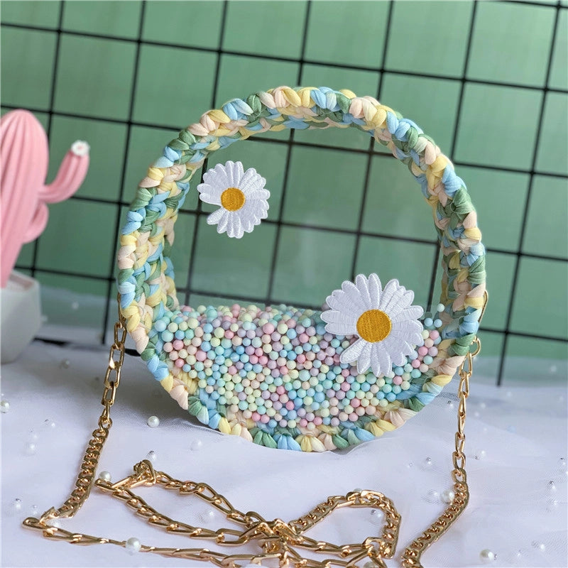 Women's Small Arylic Flower Cute Round Open Crossbody Bag