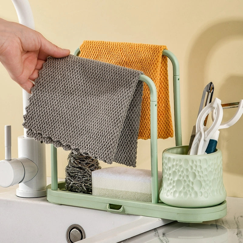 Rag Draining Rack Punch-free Sink Steel Ball Sponge Storage Rack Kitchen Cleaning Supplies Countertop Storage Rack