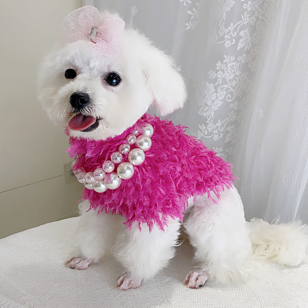 Tassel Faux Fur Dog Sweater&Hat