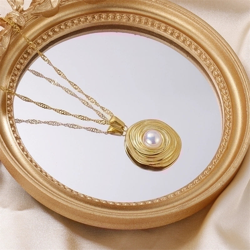 Elegant Lady Geometric 304 Stainless Steel Pearl 18K Gold Plated Plating Inlay Rings Earrings Necklace