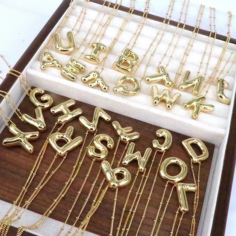 Minimalist Classic Style Letter Copper 18k Gold Plated Pendant Necklace In Bulk