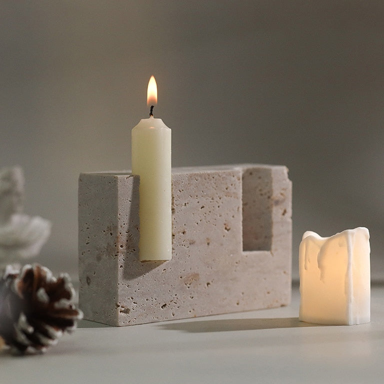 Galen Travertine Stone Candle Holder