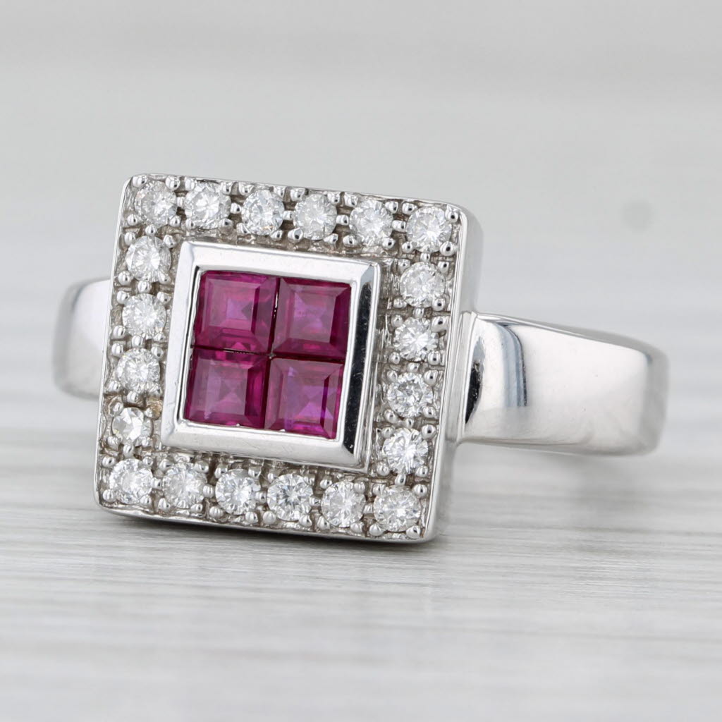 0.76ctw Ruby Diamond Halo Ring 14k White Gold Size 4.25