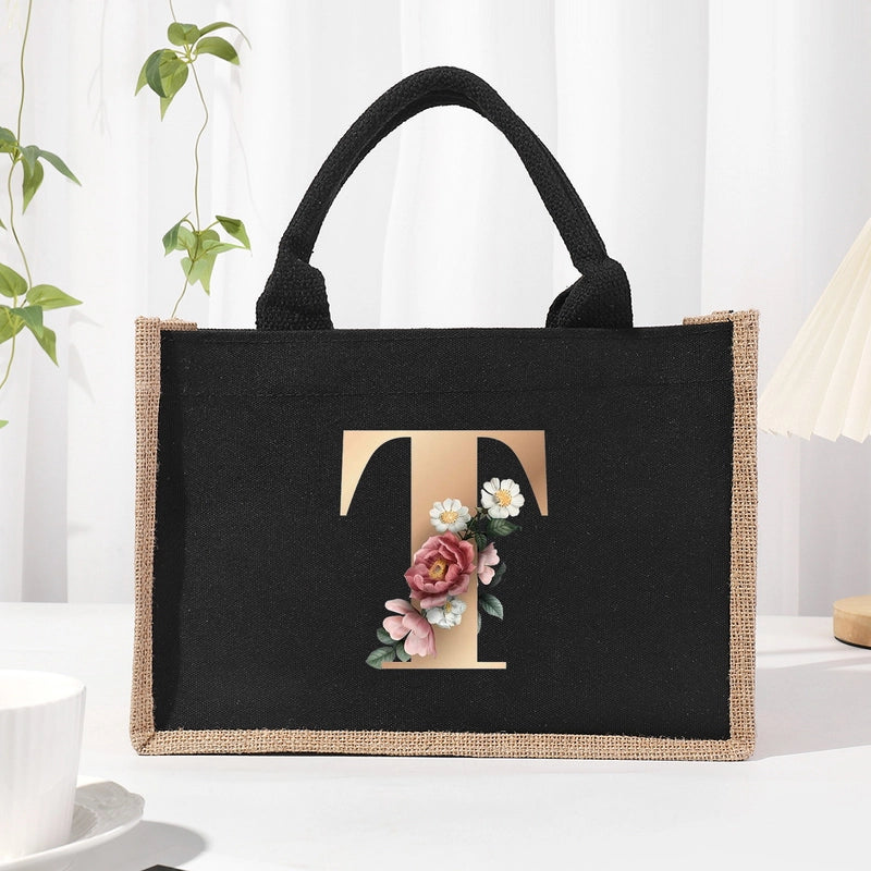 Women's Medium Canvas Letter Basic Classic Style Open Shopping Bags