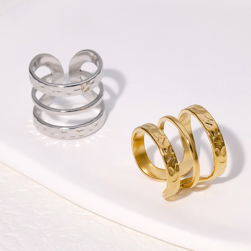 Open Ring Expressive Stripe Geometric Stainless Steel Electroplating Rings