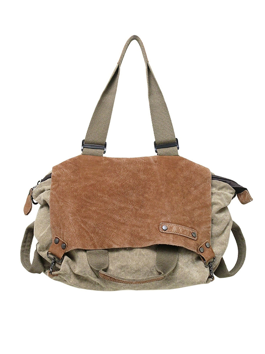 Women Vintage Genuine Leather Colorblock Crossbody Bag