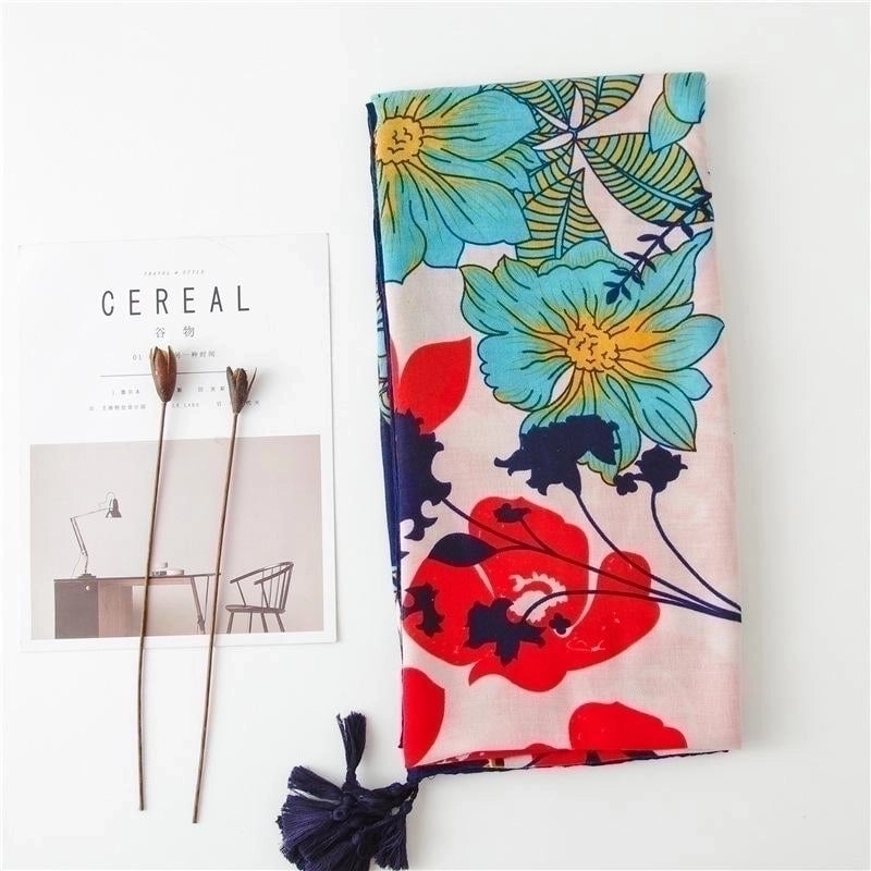 Sun Shawl Women Summer National Style Cotton And Linen Silk Scarf Printing Tassel Tulle Travel Beach Towel Sunshade Scarf