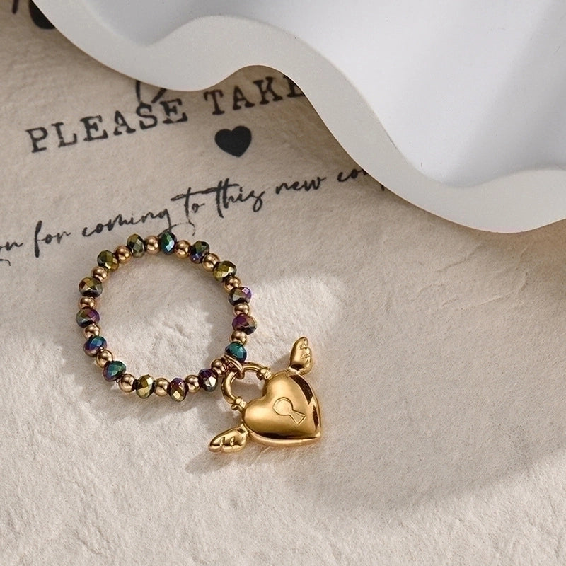 Fashion Heart Shape 304 Stainless Steel Natural Stone 18K Gold Plated Stainless Steel Rings