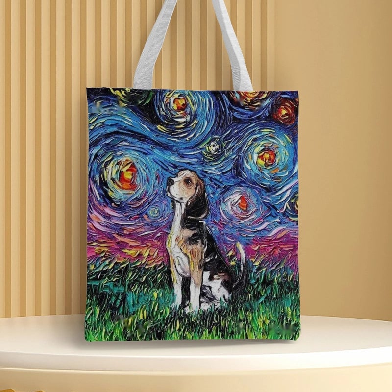 Women's Medium Canvas Animal Basic Classic Style Square Open Canvas Bag