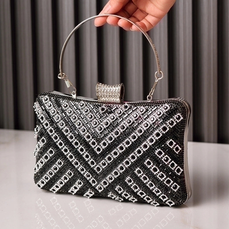 Women's Nylon Stripe Elegant Sexy Square Lock Clasp Evening Bag