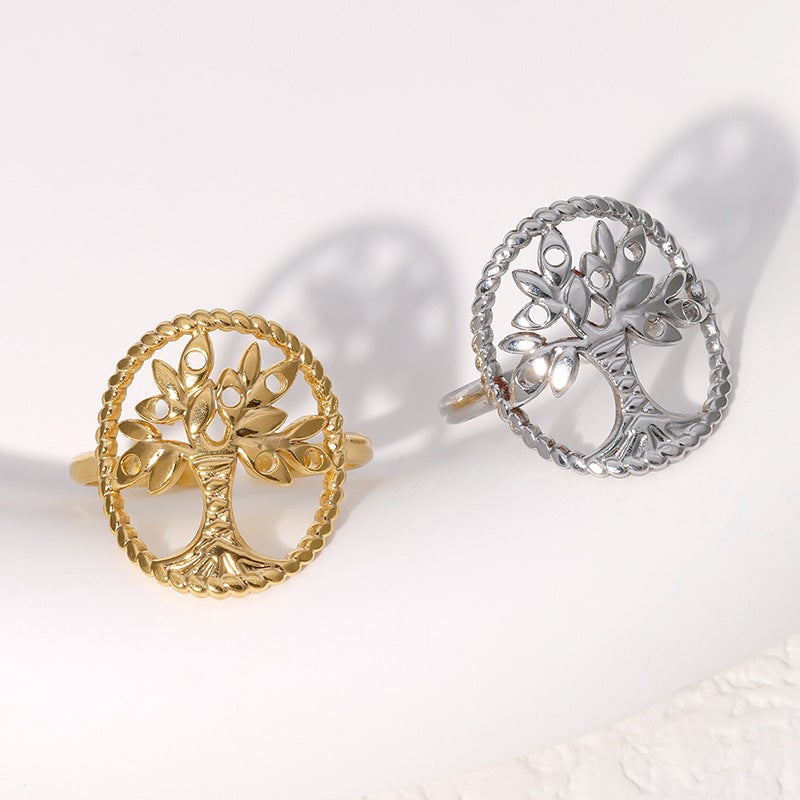 Open Ring Expressive Tree Stainless Steel Electroplating Rings