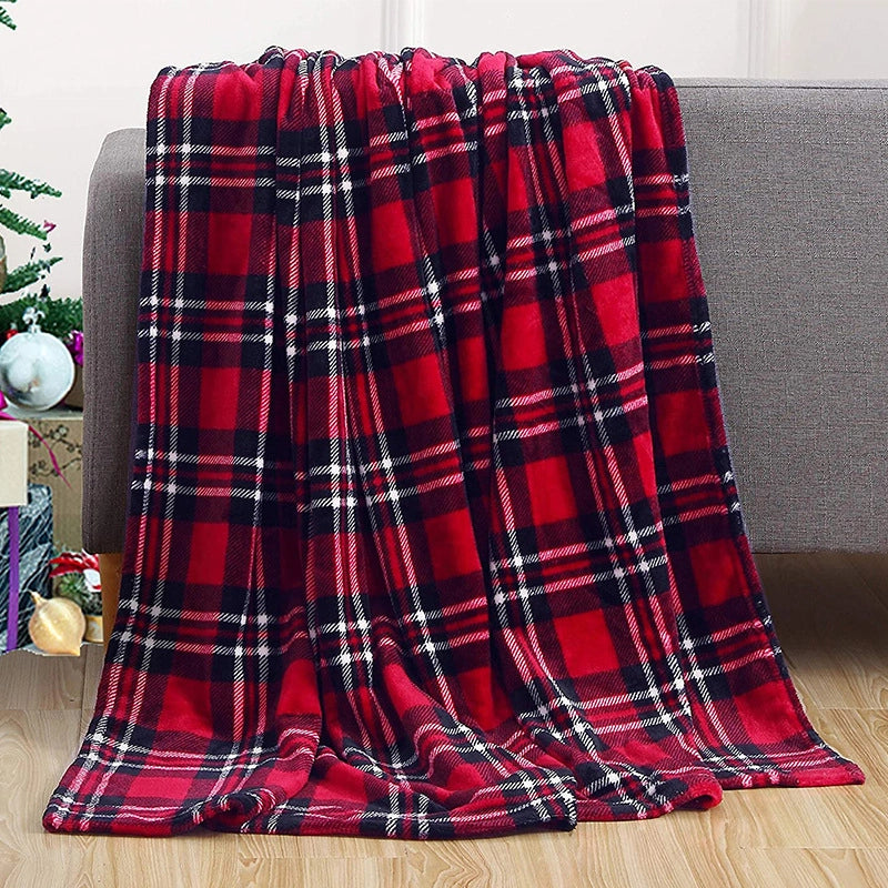 Christmas Cute Santa Claus Plaid Snowman Polyester Blanket Couch & Sofa Decor