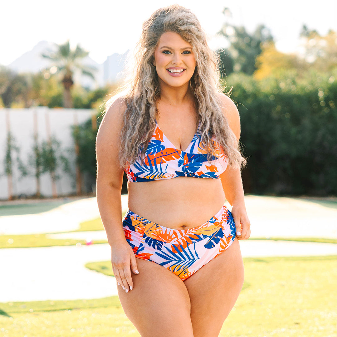 Oceans Of Love Swim Top. Orange Floral