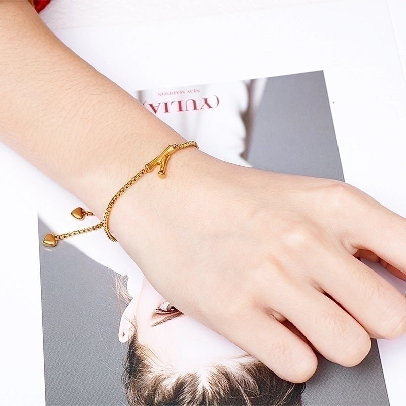 Casual Minimalist Letter Heart Shape Stainless Steel 18K Gold Plated Bracelets In Bulk