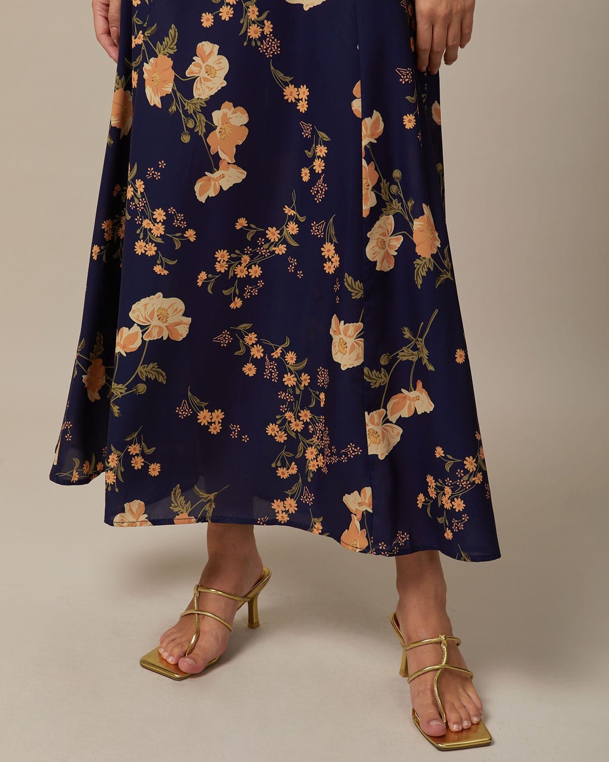 The Navy Sweetheart Neck Floral Maxi Dress