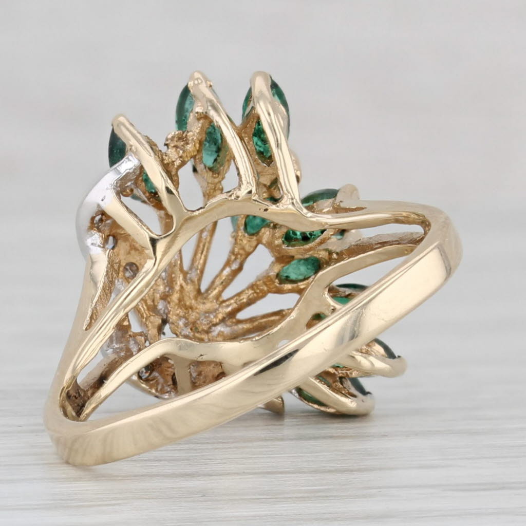 0.70ctw Diamond Emerald Spray Cluster Ring 10k Yellow Gold Size 7