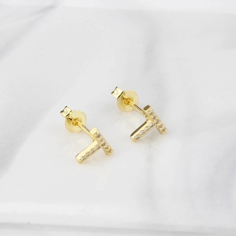 1 Pair Fashion Letter Inlay Copper Zircon Gold Plated Ear Studs