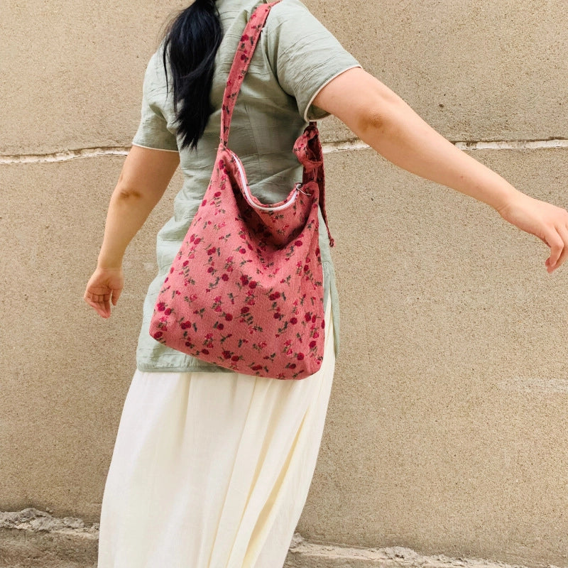Women's Corduroy Printing Elegant Square Zipper Square Bag