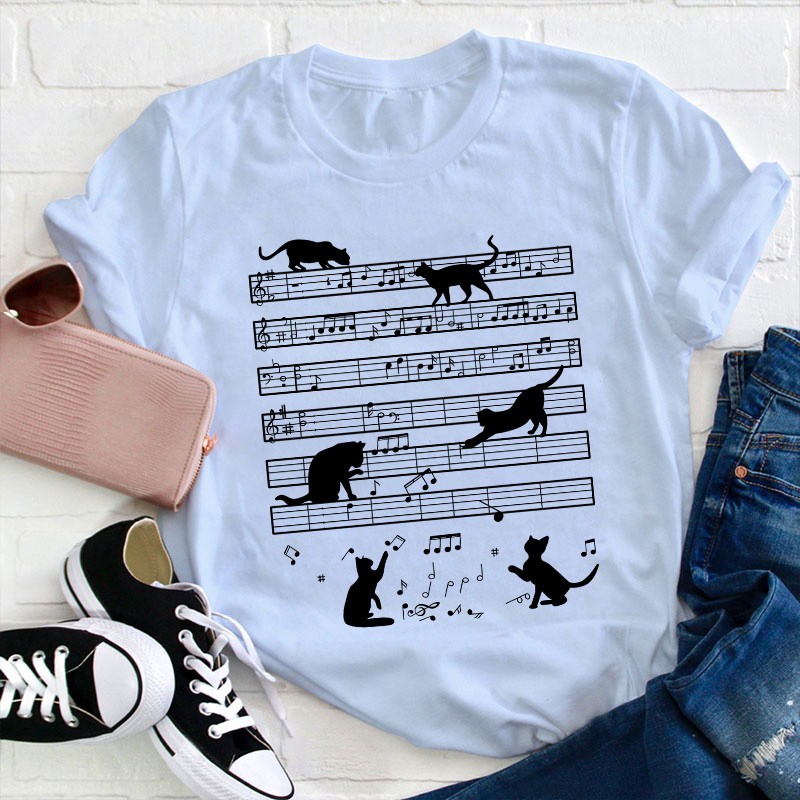 Music Note Cat Teacher T-Shirt