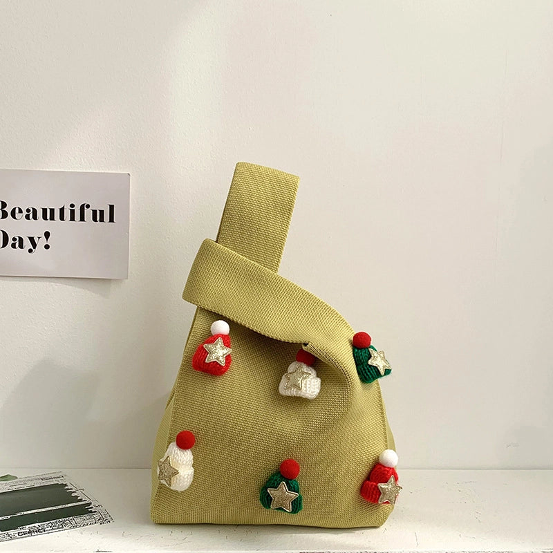 Christmas Women's Medium Polyester Christmas Hat Star Streetwear Square Open Handbag
