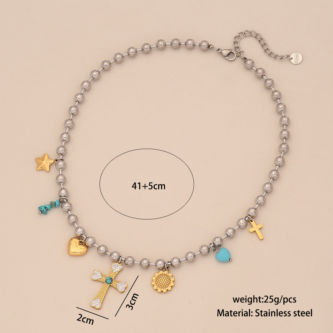 Golden Dopamine Element Necklace Cross Pearl Love Stainless Steel Clavicle Chain N1506