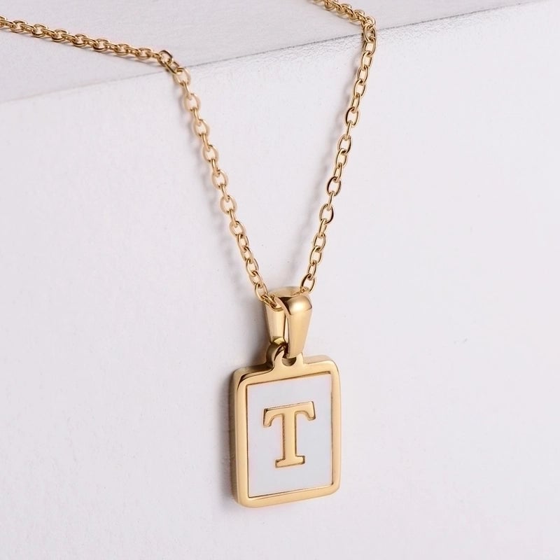 304 Stainless Steel 18K Gold Plated Minimalist Plating Letter Shell Pendant Necklace