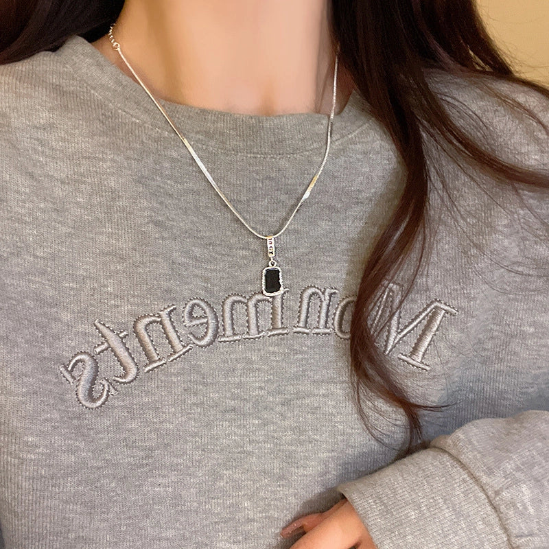 Fashion Heart Shape Titanium Steel Beaded Zircon Layered Necklaces 1 Piece
