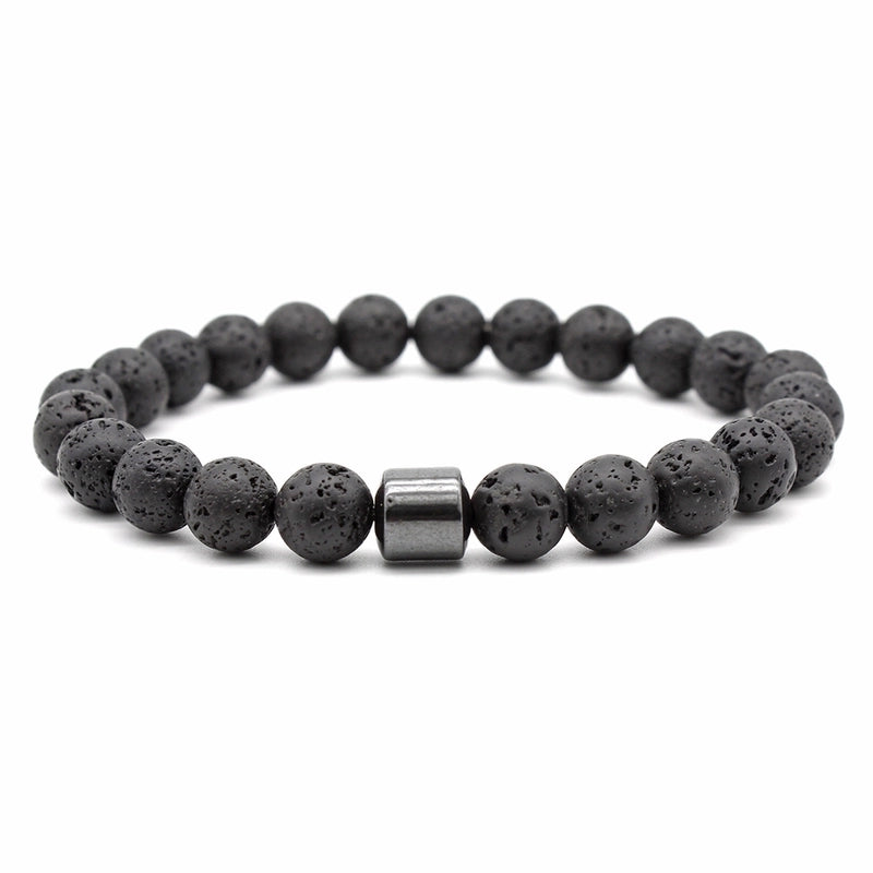 Fashion Geometric Natural Stone Elastic String Magnetic Black Gall Stone Woven Chain Bracelets In Bulk
