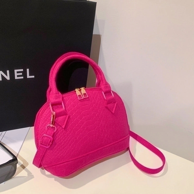 Women's Small All Seasons Felt Cloth Solid Color Streetwear Shell Zipper Shoulder Bag Handbag Dome Bag