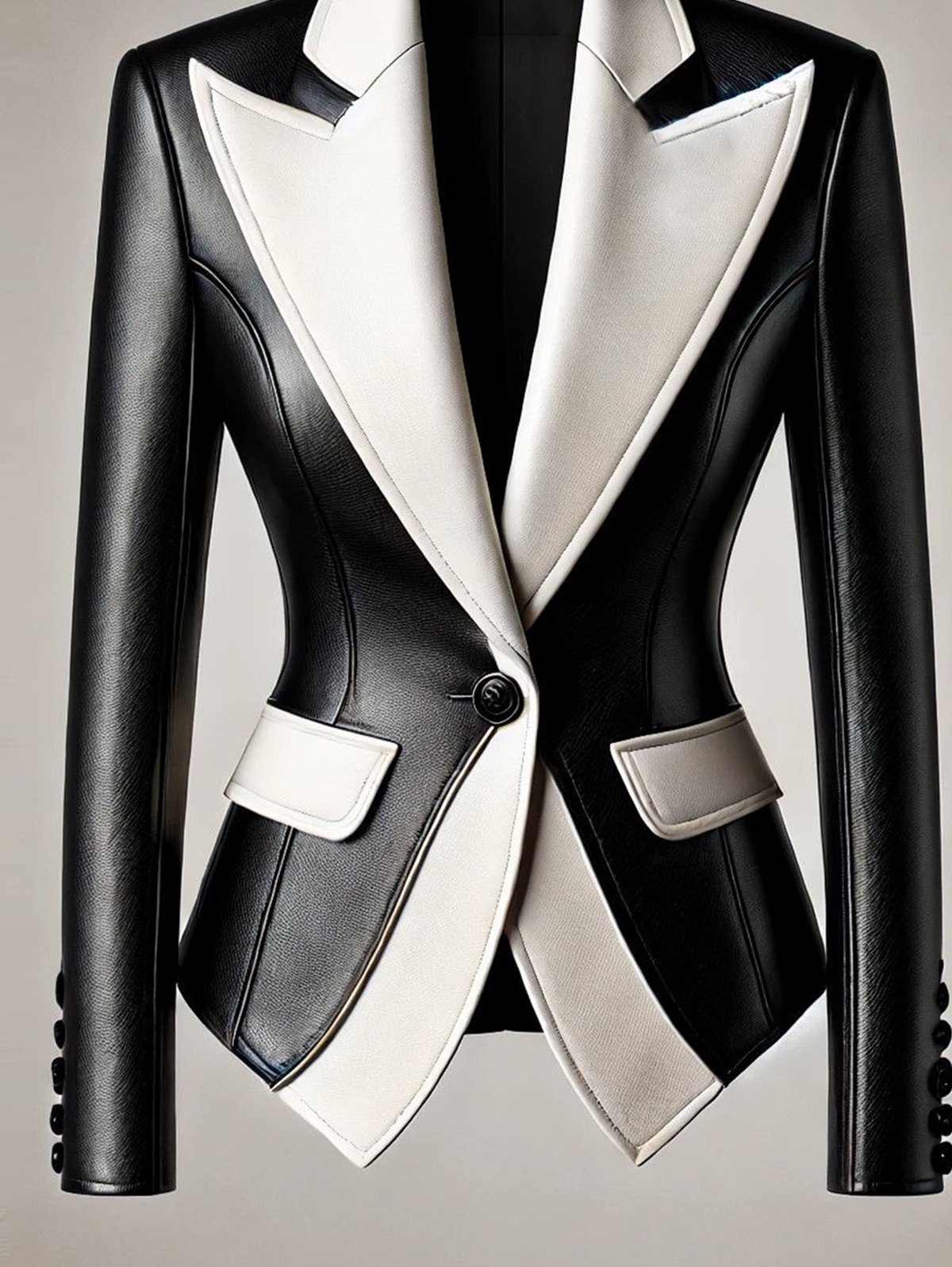 Ursime Formal Contrast Color Peaked Lapel PU Leather Blazer