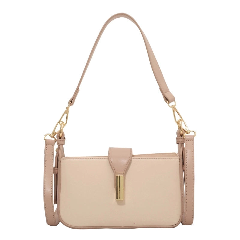 Women's Medium Pu Leather Solid Color Classic Style Streetwear Lock Clasp Shoulder Bag Crossbody Bag
