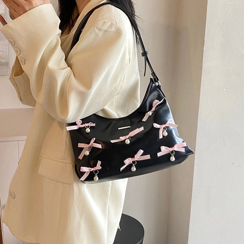 Women's Medium Pu Leather Bow Knot Elegant Square Zipper Tote Bag