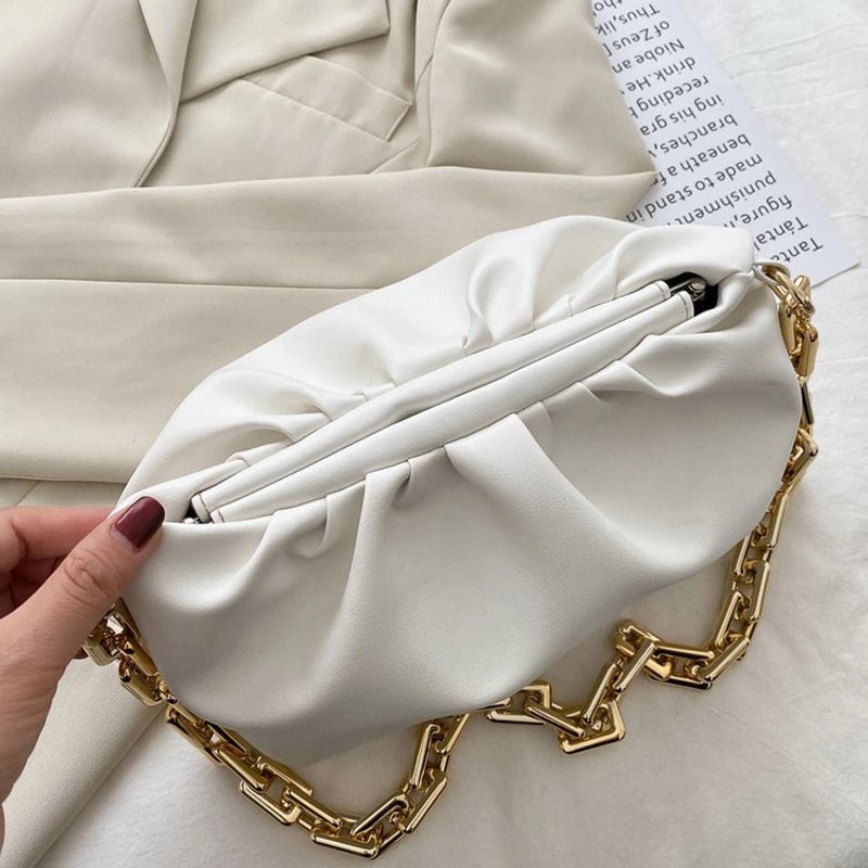 Women's Medium Pu Leather Solid Color Streetwear Cloud Shape Lock Clasp Underarm Bag